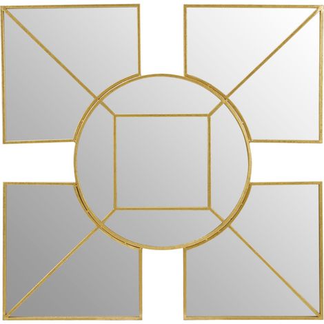 Premier Housewares Wall Mirror / Mirrors For Garden / Bathroom / Living Room Golden Effect Abstract Frame / Faux Gold Foil Finish Wall Mounted Mirrors 108 x 7 x 107 (1/5)