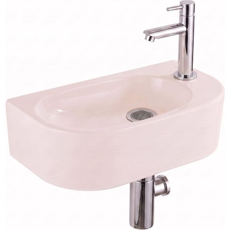 QeramiQ Fuente Lavabo pour WC - 40x22x12 cm - lisse - demi-rond - trou de robinet de Lavabo pour WC a droite - ceramique - robinet de Lavabo pour WC (1/5)