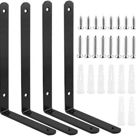 Regalträger, 255 x 150 mm, stabile Wandregalträger, 4 Stück, mattschwarze L-förmige Regalträger, 5 mm dick, aus Stahl mit einer Tragfähigkeit von 72,6 kg (1/5)