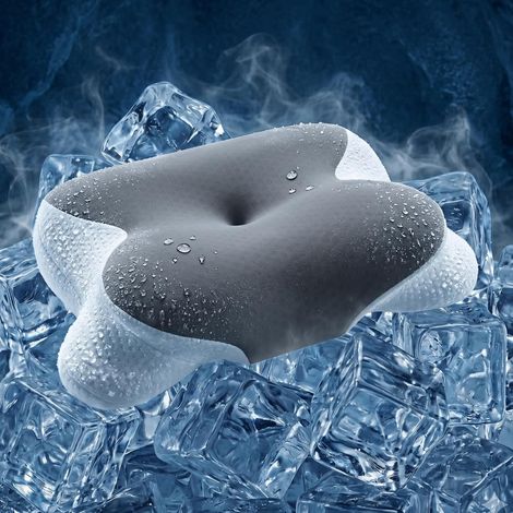 Oreiller Ergonomique en Mousse à mémoire de Forme, Forme Papillon Double épaisseur 9cm / 12cm, housse amovible respirante pour dormeurs sur le dos, le côté et le ventre, 62 x 39 cm,Blanc&Gris (1/5)