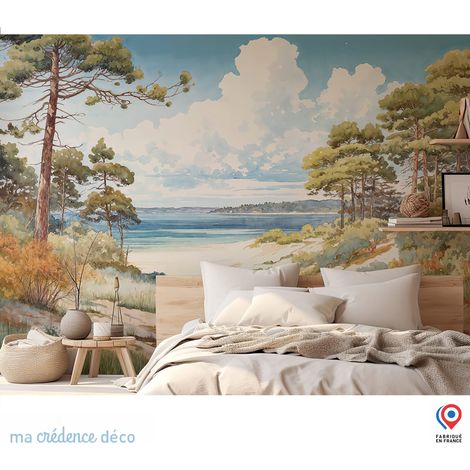 Papier peint : Dessin feuilles tropicales 1 - Intissé - L.300 x H.280 cm - Vert émeraude (1/3)