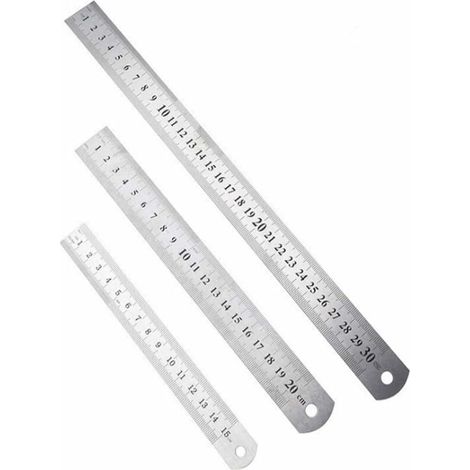 VURAHOME - 3 Pièce règles en acier inoxydable, 15 cm (6”) / 20 cm (8”) / 30 cm (12”), ensemble règles en métal précision double face, outil mesure bord droit, pour les dessins d'ingénierie bureau (1/5)