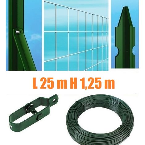 Recinzione Completa Eco 25mt Lineari Rete Metallica Zincata (Rete h125 cm) (Maglia:mm50X75) con Paletti Plastificati Posti nel Cemento (1/2)