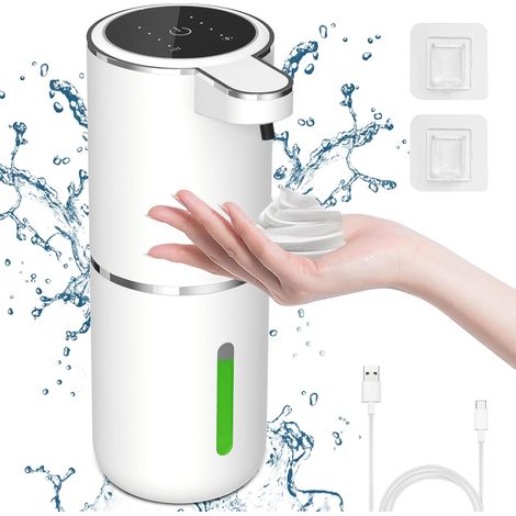 Automatischer Seifenspender, Leistungsanzeige, 380ml Elektrischer Schaumseifenspender mit Sensor, 4 Kontrollstufen, Seifenspender Schaum Automatisch Wandmontage für Badezimmer, Küche