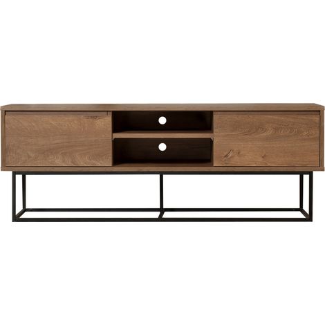 Meuble TV 2 tiroirs en bois et métal L140cm - Bois foncé - Roa