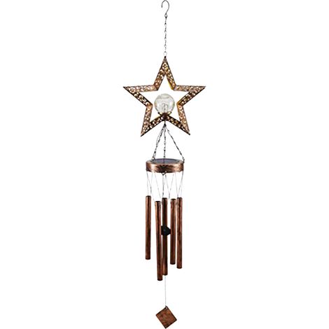 Carillon solaire à LED pour extérieur, à suspendre, avec veilleuse blanc chaud, étanche et de forme mignonne, idéal pour jardin, terrasse ou cour. Crochet inclus. (1/5)
