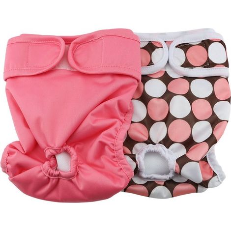 Couches lavables pour chiennes - anti-fuites - réutilisables - avec boutons-pression réglables - lot de 2 - taille S - modèle A (1/5)