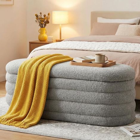 Banc de rangement pour salon, banc de lit, coffre de rangement de bout de lit pour salon, banc à chaussures rembourré avec accoudoirs pour chambre, salon, couloir (Gris-5)
