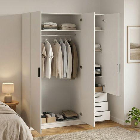 Dmora - Armario 3 puertas Thea, Muebles de dormitorio, Vestidor, Armario de ropa, 147x50 h200 cm, Blanco (1/5)