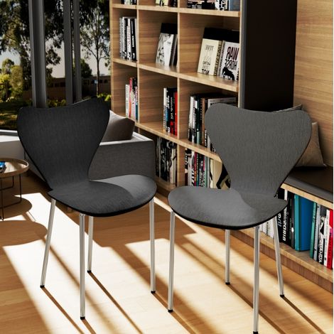 2 chaises ergonomiques, siège en plastique noir, chaise de cuisine à dossier haut, capacité de charge 200 kg, pieds en métal argenté, pour cuisine restaurant bureau salle de réception bibliothèque (1/5)