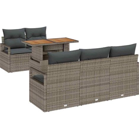 Garden Sofa Set with Storage 6 pcs Grey Poly rattan vidaXL