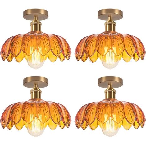 4pcs Plafonnier Vintage Verre Ambre,Lampe de Plafond Moderne Abat-jour Design Fleurs Lustre Style Nordique pour Salon Chambre (1/5)