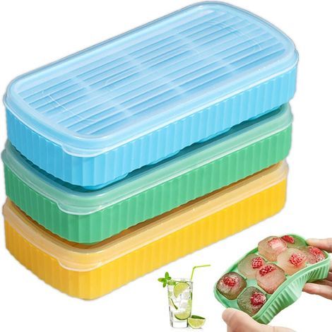 Lot de 3 mini bacs à glaçons avec couvercles pour cocktails, whisky ou café, fond en silicone flexible, démoulage facile, sans BPA, réutilisables et empilables (1/4)