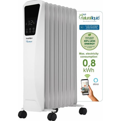 Bastilipo R-Ecofluid2-9 - Radiatore a basso consumo di fluido ecologico con wifi integrato e 1500 W di potenza - radiatore fluido h2o naturale liquido, bianco (1/5)