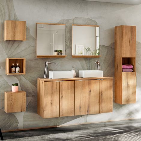Badmöbel Set 7-teilig, 140cm Doppelwaschtisch, in Eiche, NEWPORT-56-OAK (1/5)