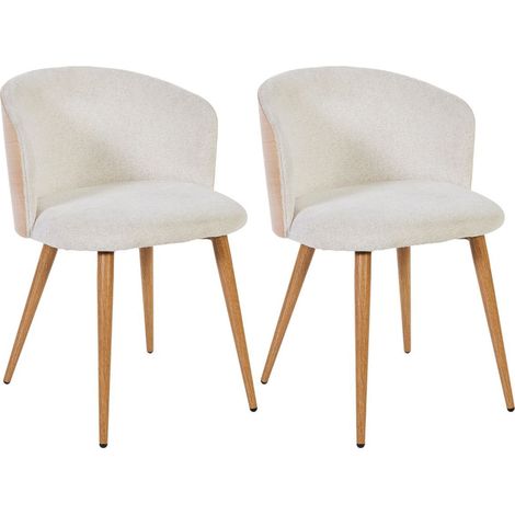 Lot de 2 chaises enveloppantes en tissu chenillé crème et dossier bois pieds métal noir - OLYA (1/5)