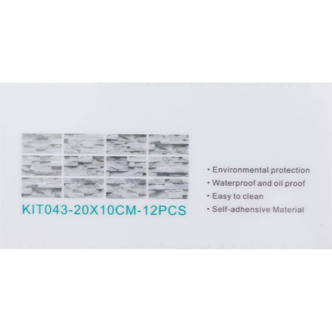 Sticker carrelage PVC adhésif waterproof - 12Pcs décor pour cuisine/salle de bain (20x10cm) - Mano KIT043 (1/5)