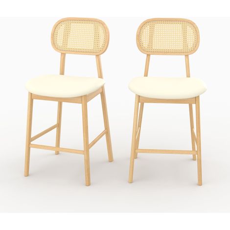 Set de 2 sillas para isla de cocina en madera y tela beige 64,5 cm - Maria (1/4)