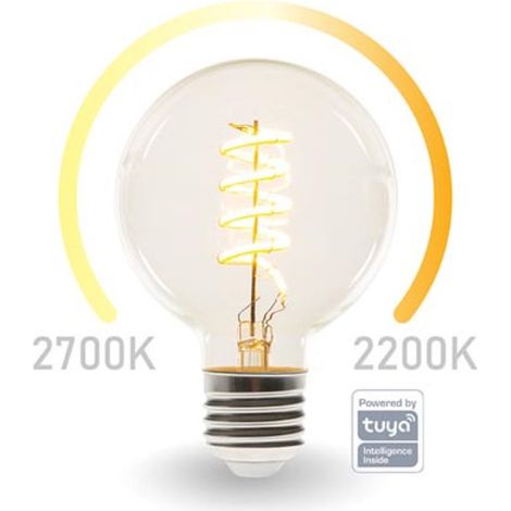 E27 LED WIFI, 6,5 Watt 555 Lumen, 2200-2700 Kelvin, Ø9,5cm, per App steuerbar (1/5)