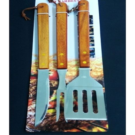 Set Pour Barbecue Grill En Acier Main En Bois Couteau Palettes Fourchette