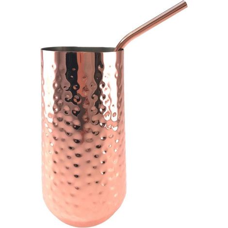 Verre à Cocktail en Acier Inoxydable avec Paille Couleur Cuivre 6,5 x 6,5 x 15 cm - PANGIVO (1/4)
