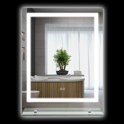 Rechteckiger, wandmontierter LED-beleuchteter Badezimmerspiegel, 70 x 50 cm