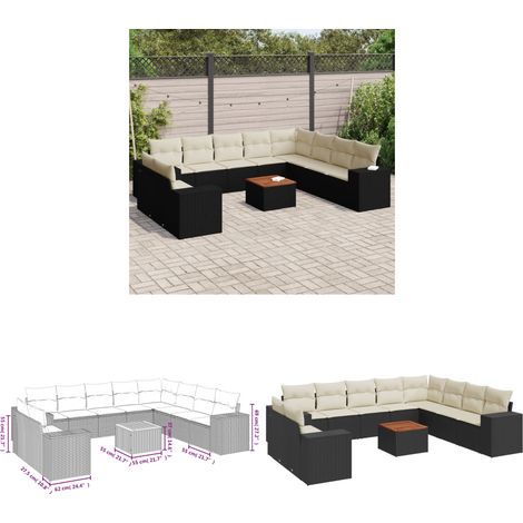 11-tlg. Garten-Sofagarnitur mit Kissen Schwarz Poly Rattan - Gartenmöbel Set - PE-Rattan Möbel - Outdoor Lounge - Esstisch - Gartenlounge - Home & Living (1/3)