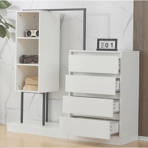 meuble rangement armoire penderie 100x40x135 blanc noir OKMYHOME (1/5)