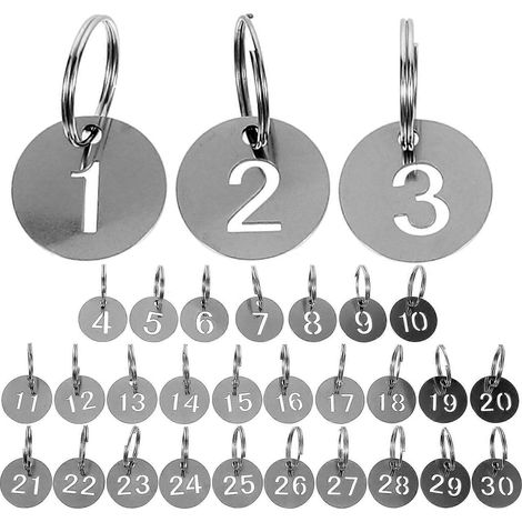 30 porte-clés numérotés en acier inoxydable, de 1 à 30, de forme ronde.-2.30X2.30X0.20CM