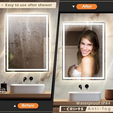 60 x 80 cm LED Bathroom Mirror, Anti-Fog Lamp, Horizontal/Vertical Wall Mirror with Touch Button (1/4)