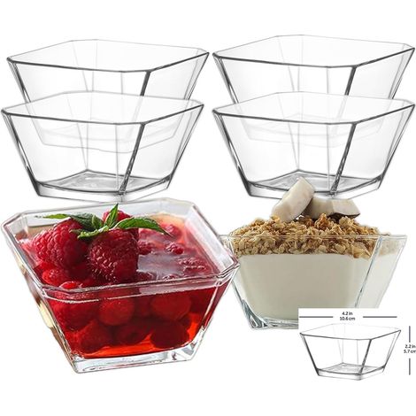 Lot de 6 bols en verre 300 ml, design lisse, blanc classique, pour desserts et salades (1/5)