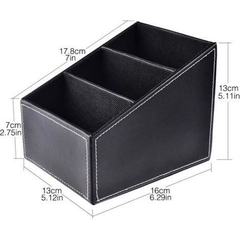 Boîte De Rangement - Bois Recouvert De Faux Cuir PU - 16x13x7 cm - 3 Compartiments - Noir (1/4)