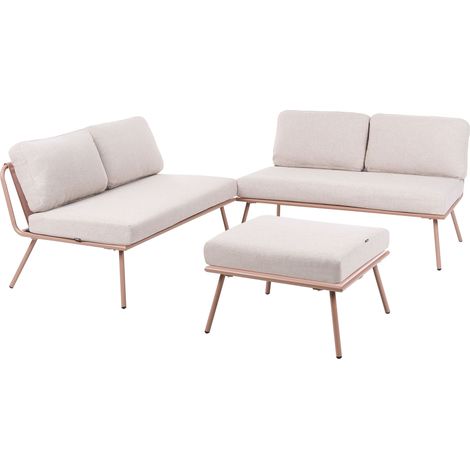 Set moderno da giardino con divano a 4 posti tavolo con struttura in acciaio e piano regolabile beige Caccamo