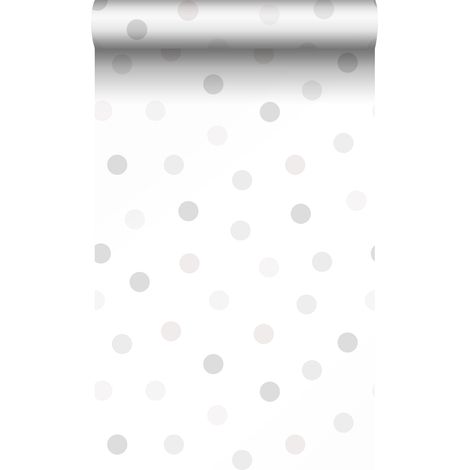 papier peint à motif de points beige crème clair, gris chaud clair et gris argent brillant  - Origin Wallcoverings (1/5)