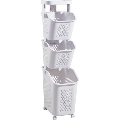 Off-white Three-tier Household Storage Rack Laundry Basket with Casters 24cm W x 39cm D x 75cm H (1/5)
