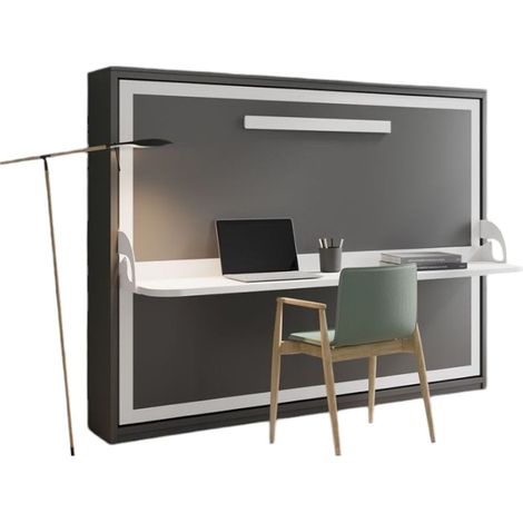 Lit escamotable avec bureau 90x200 anthracite P 35 Kinoa (1/5)