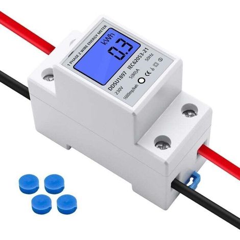 Compteur d’énergie électrique monophasé 230 V 5(80) A, affichage LCD, montage rail DIN, 2 fils – Précis et fiable (1/4)