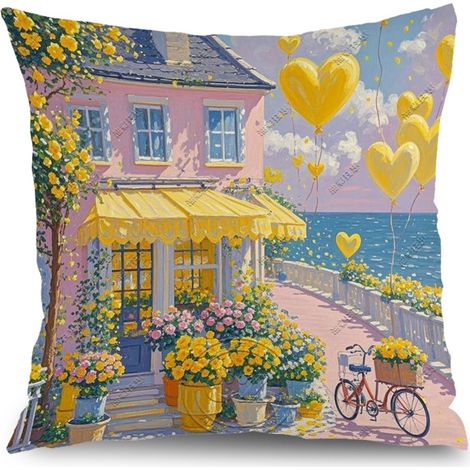 Housse de coussin floral printemps été, imprimé feuilles fleurs, décoration canapé maison,50×50cm (1/5)
