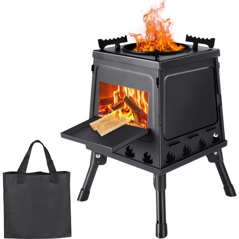 Poêle à bois pliable portable – Extérieur – Housse de rangement + gants inclus – Randonnée/camping/cuisine nature