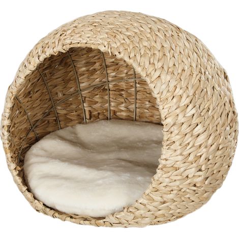 Casetta per gatti intrecciata 45 x 41 x 37 cm cuscino morbido interno spazioso rustico decorativo in tifqa marrone 210007716