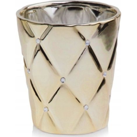 Elegante vaso in ceramica, color oro con zirconi, 15 cm