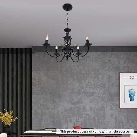 Rustikale 5-Licht Kronleuchter Country Vintage Kronleuchter Metall Antik Anhänger Pendelleuchte Kerze Pendellampe Schwarz für Küche Bauernhaus Esszimmer Wohnzimmer (1/5)