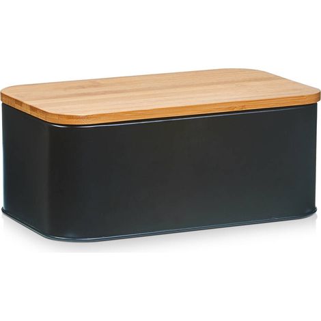 Brotkasten aus Metall mit Bambusdeckel, 31 x 18 x 12,5 cm