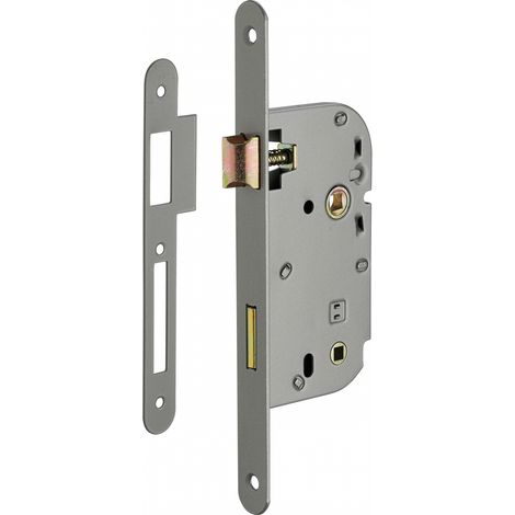 Thirard – Serrure encastrable à condamnation pour porte de salle de bain – Axe 50mm – Entraînement réversible – Têtière acier à bouts ronds