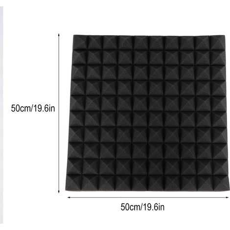 Mousse Acoustique Pyramide 50x50x5cm, 6 Panneaux Absorption Sonore Noir Polyuréthane Insonorisant Studio (1/5)