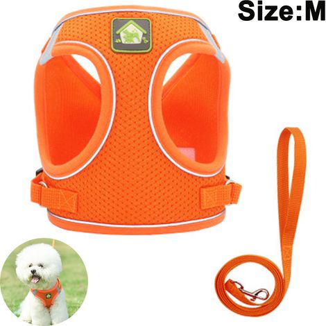 Lot de 2 harnais pour chien, faciles à enfiler, respirants, pour chiots, chats et chiens de petite et moyenne taille. Ces harnais en forme de gilet sont dotés d'une corde de traction réfléchissante et