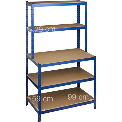 Étagère charge lourde garage établi 900 kg supporté à clipser 5 niveaux cave 180 cm bleu (1/3)