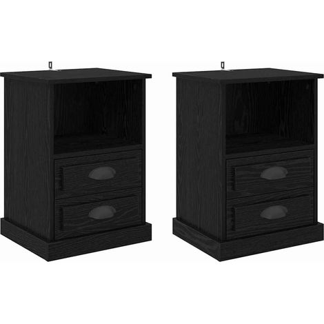Lot de 2 Cabinet de chevet，Table de chevet，Table de nuit avec tiroir Chêne noir 43 x 36 x 60 cm CFW276714 (1/5)