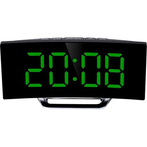 Sveglia elettronica con schermo LED curvo e display a specchio per la visualizzazione della temperatura, funzione snooze, funzionamento silenzioso, alimentazione a batteria, display colorato per casa 