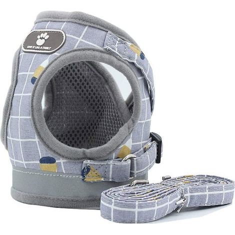 Harnais et Laisse Réglables en Maille à Carreaux pour Chat et Petit Chien, Gilet Respirant Anti-fugue (1/5)